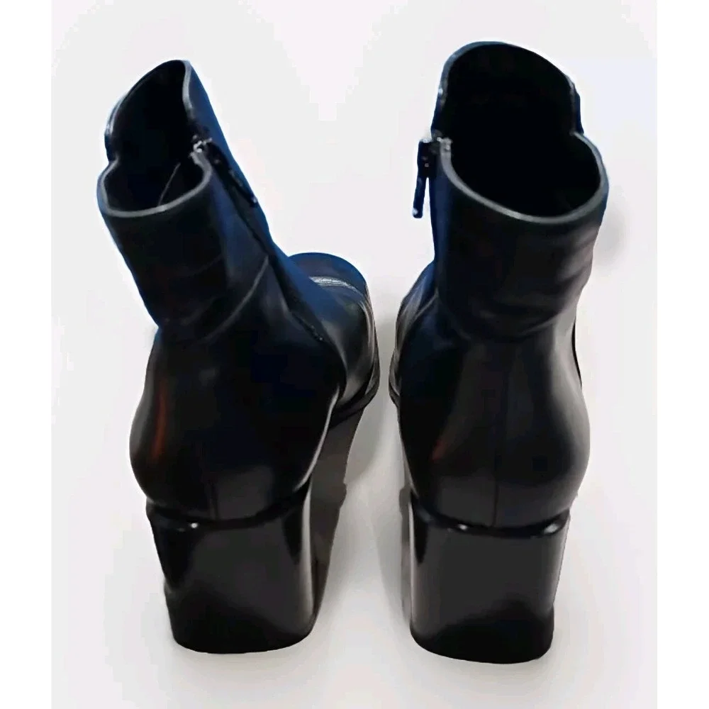 ECCO 5 Black Leather‎ Ankle Booties Chelsea Block Heel Side Zip 6.5 Women 24T
